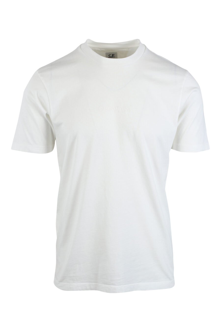 Camiseta blanco con minilogo central bordado y estampado gráfico detrás - IMG 2621