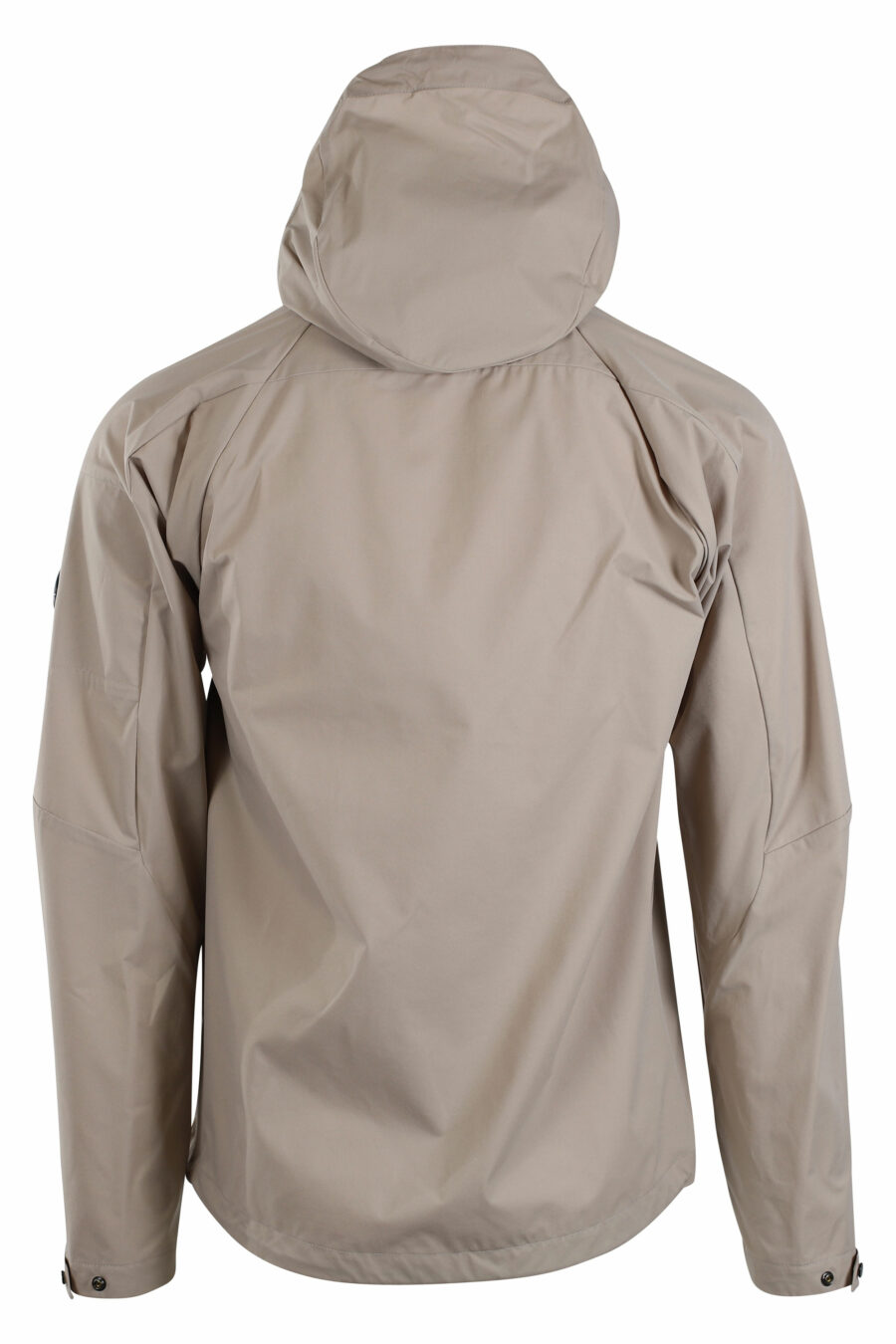 Beigefarbene "pro-tek" Jacke mit Kapuze und kreisförmigem Mini-Logo an der Seite - IMG 2663