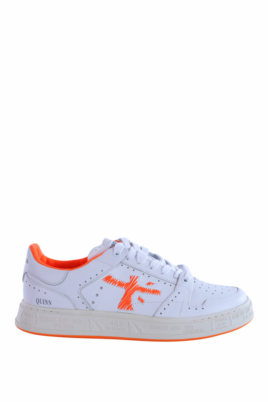 White trainers with orange "quinn 6302" - IMG 2994