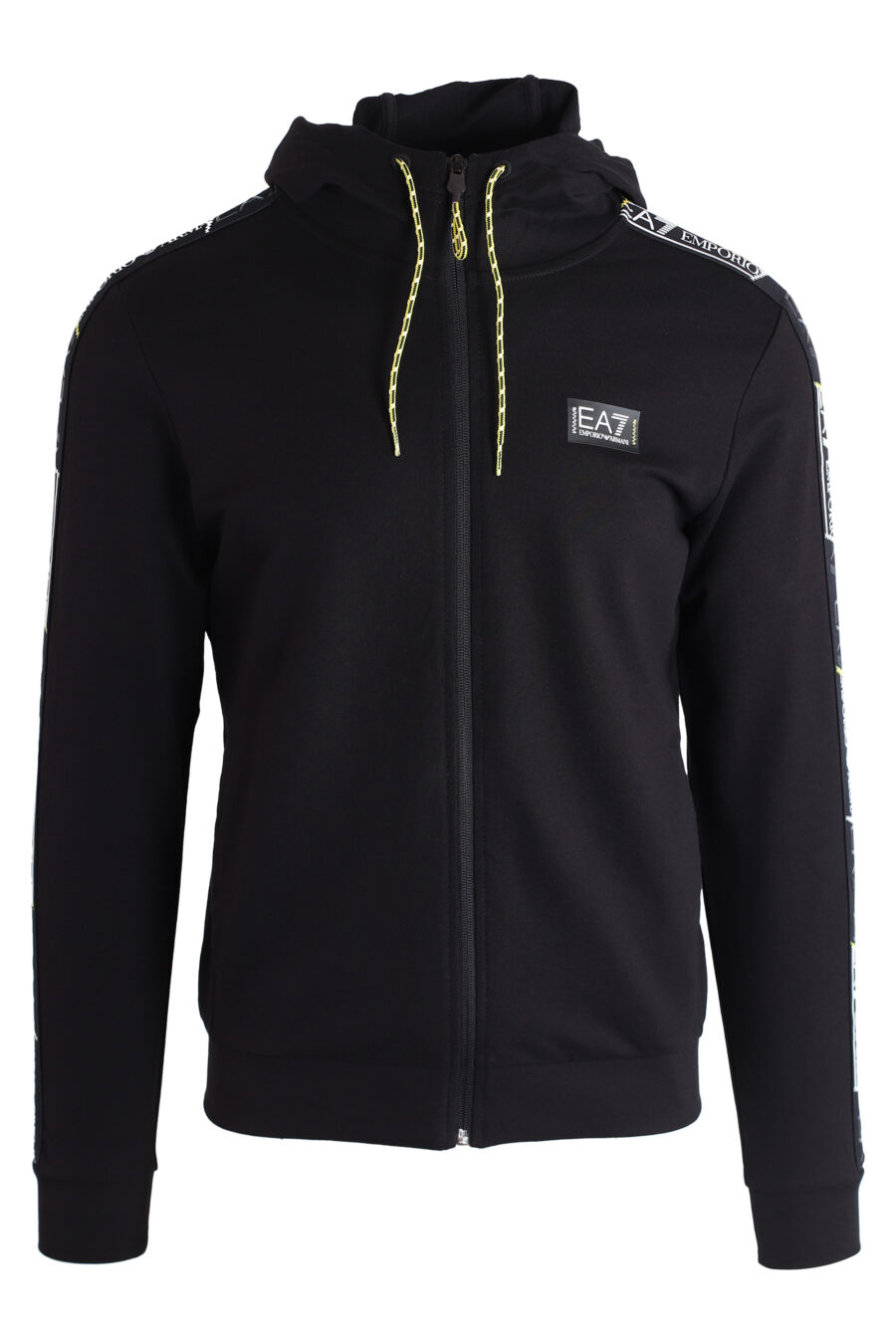 Schwarzes Kapuzensweatshirt mit Reißverschluss und Logo an den Seiten - IMG 3186