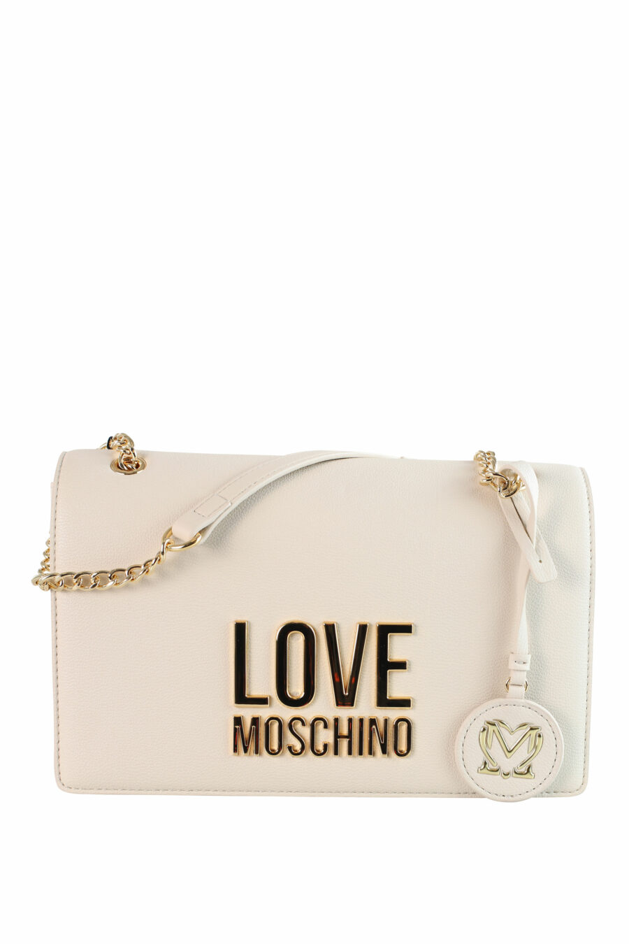 Bolso de hombro blanco con cadena y logo "lettering" - IMG 3634