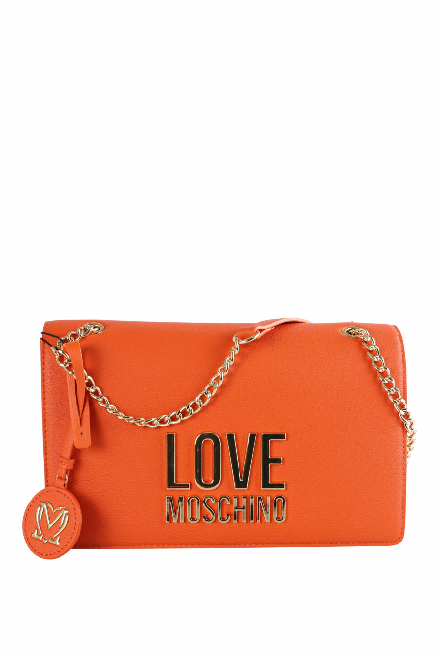 Bolso de hombro naranja con cadena y logo "lettering" - IMG 3654