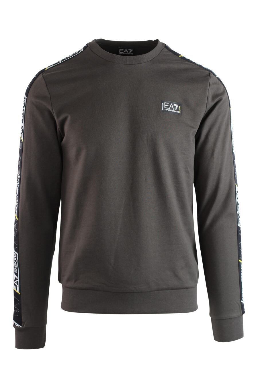 Graues Sweatshirt mit Bandlogo an den Ärmeln und schwarzem Minilogue - IMG 3751