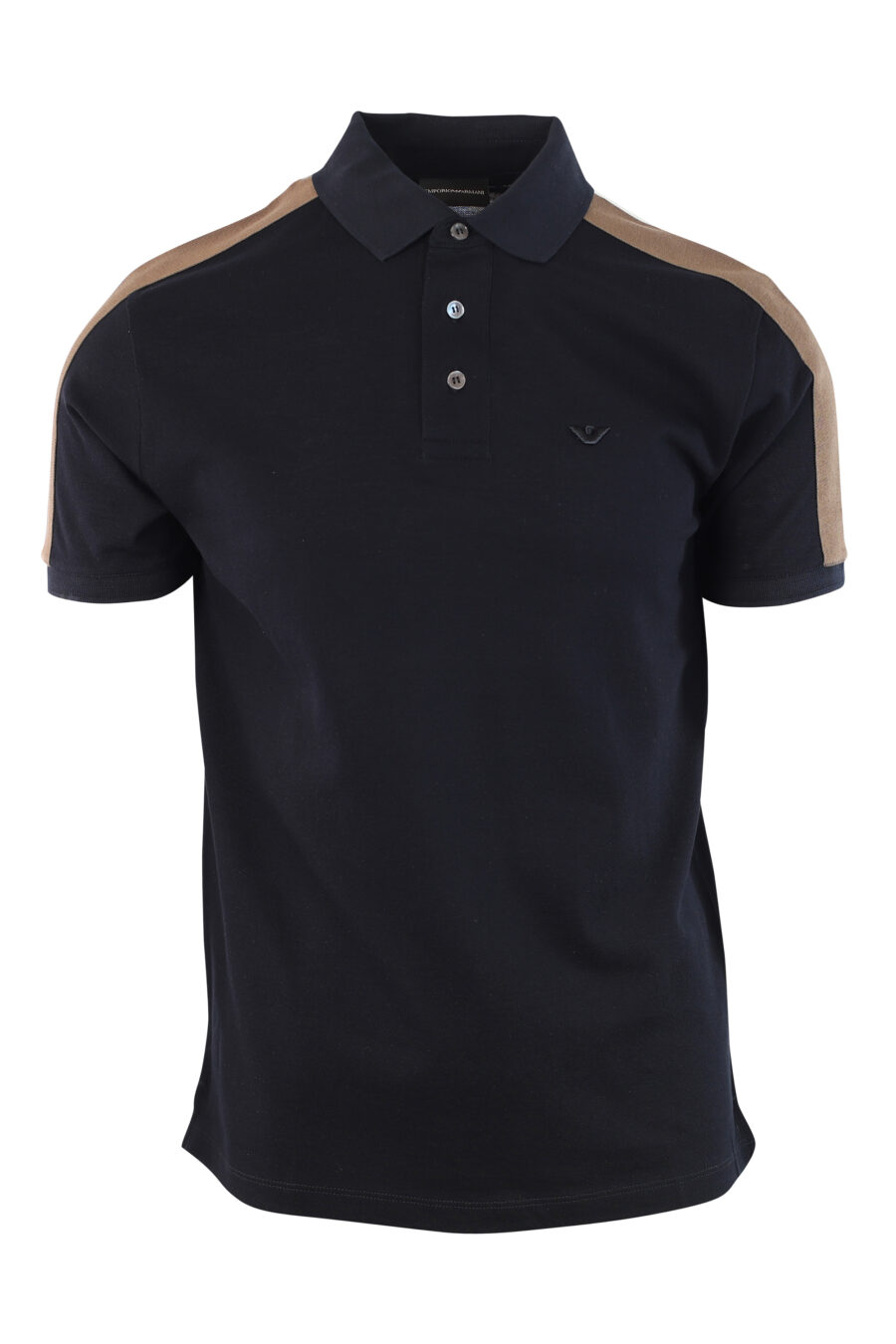 Dunkelblaues Poloshirt mit brauner Schulterlinie - IMG 3795