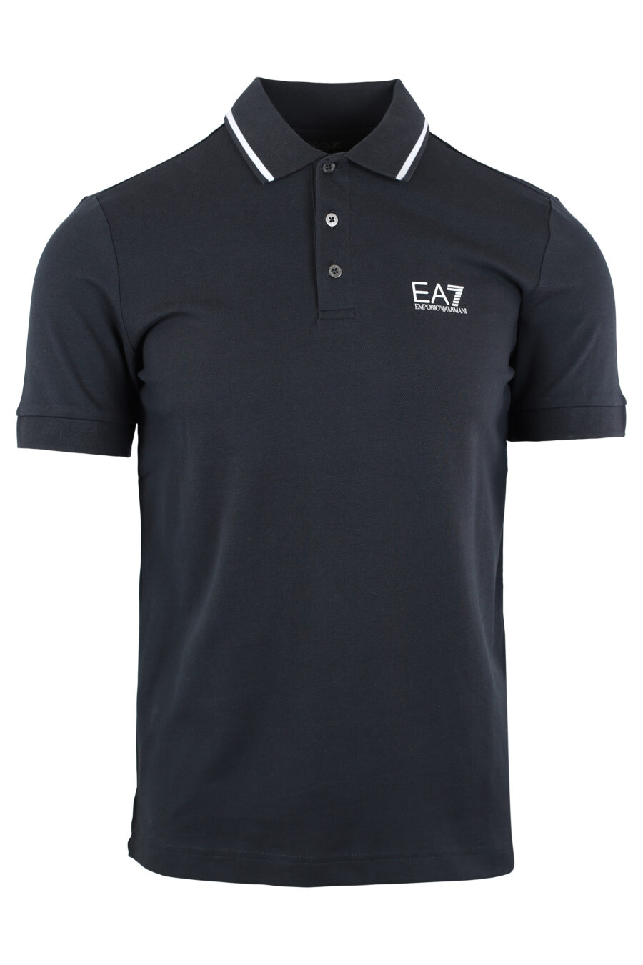 Dark blue polo shirt with rubber mini-logo and collar line - IMG 4623