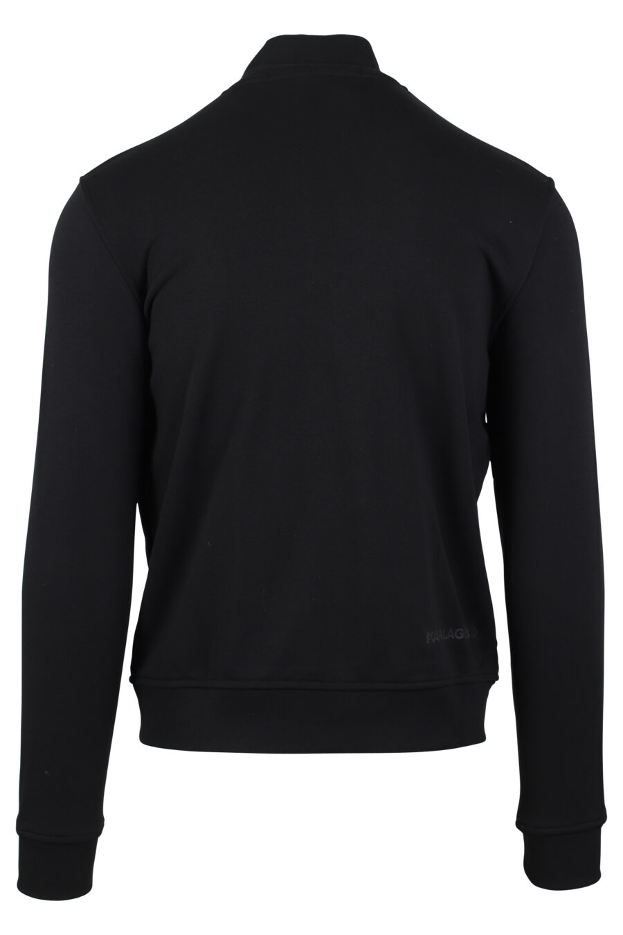 Schwarzes Sweatshirt mit Reißverschluss und "karl"-Logo in weißer Silhouette - IMG 4629