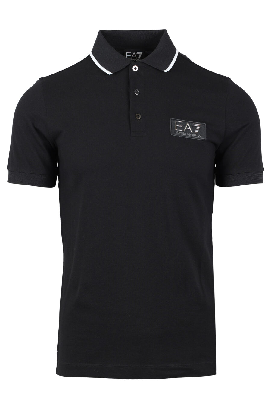 Black polo shirt with logo badge and collar with white line - IMG 4632
