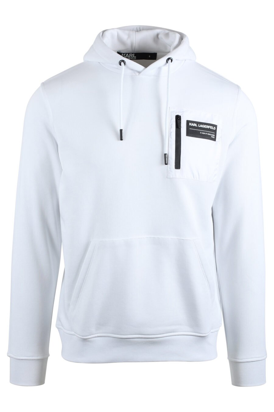 White hooded sweatshirt with white logo patch - IMG 4775
