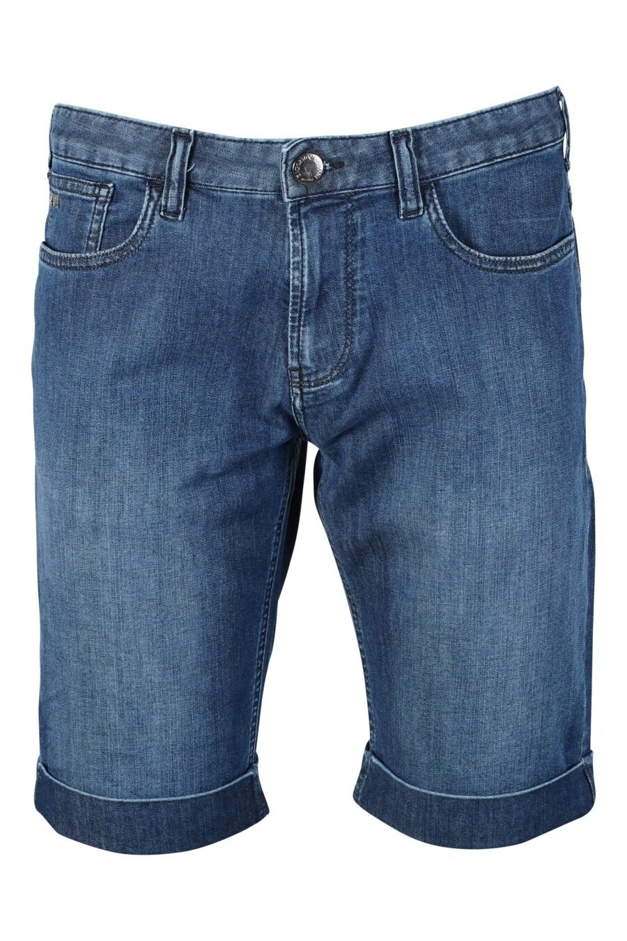 Blue denim shorts with metal mini logo - IMG 9493
