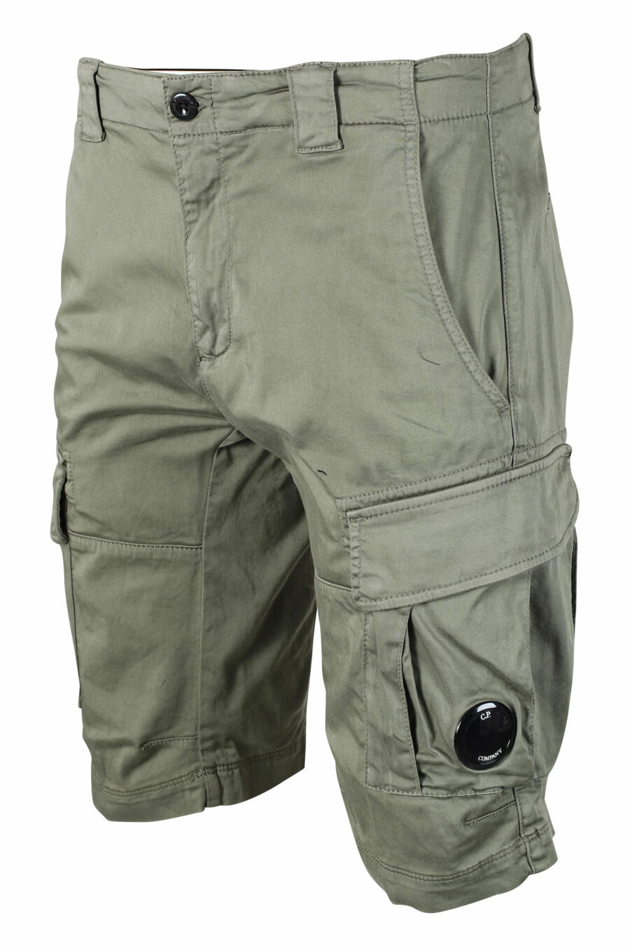 Military green cargo shorts with circular mini logo - IMG 9498