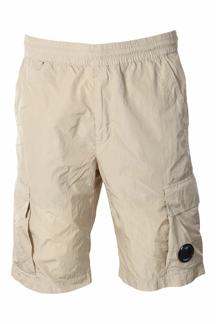 Pantalón corto midi beige estilo cargo con minilogo circular - IMG 9542