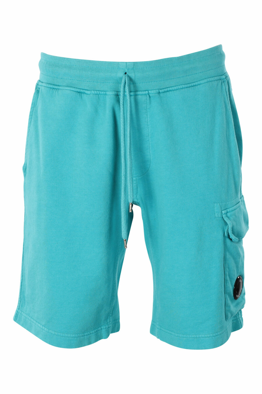 Pantalón de chándal corto color turquesa estilo cargo con minilogo circular - IMG 9551
