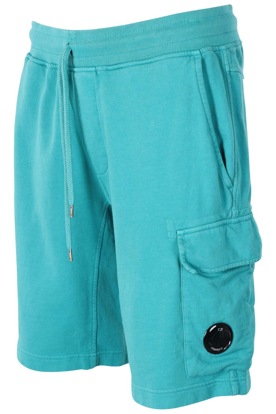 Pantalón de chándal corto color turquesa estilo cargo con minilogo circular - IMG 9552