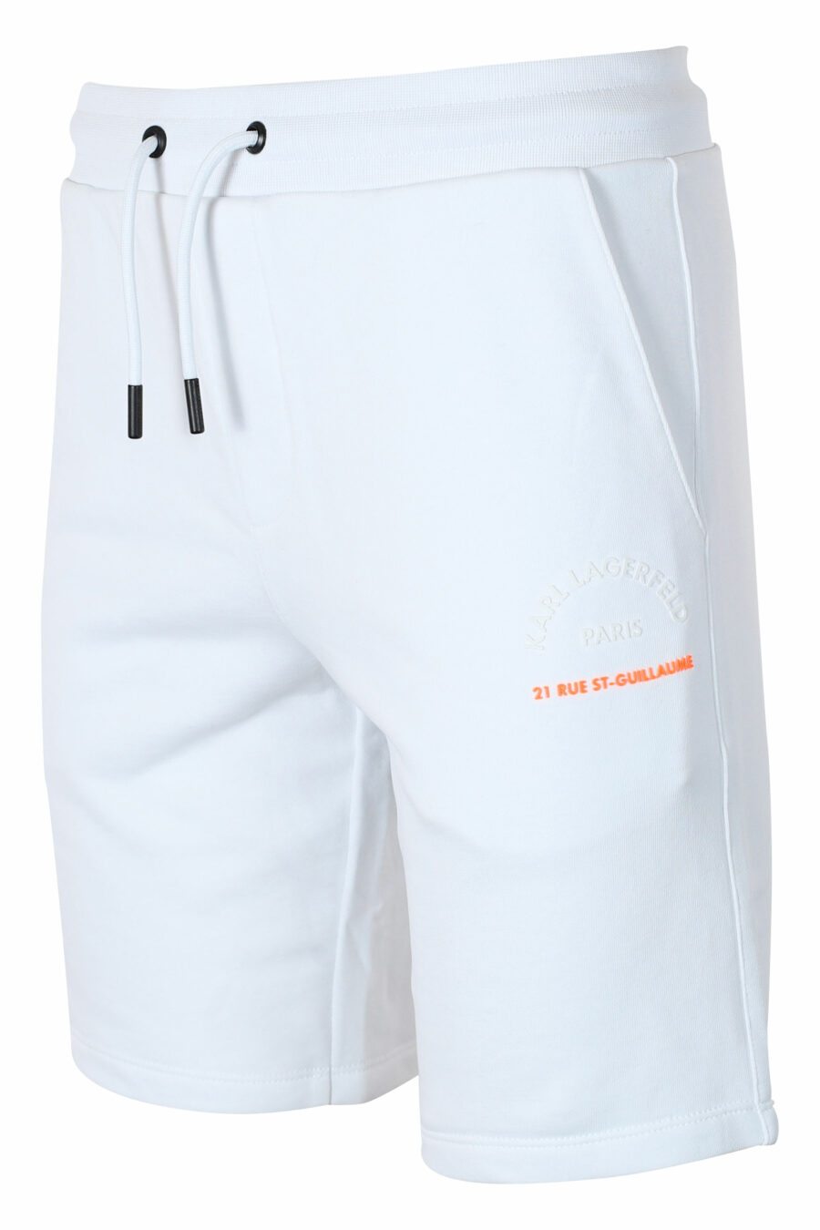 Bas de survêtement blanc court avec minilogue orange "rue st guillaume" - IMG 9560