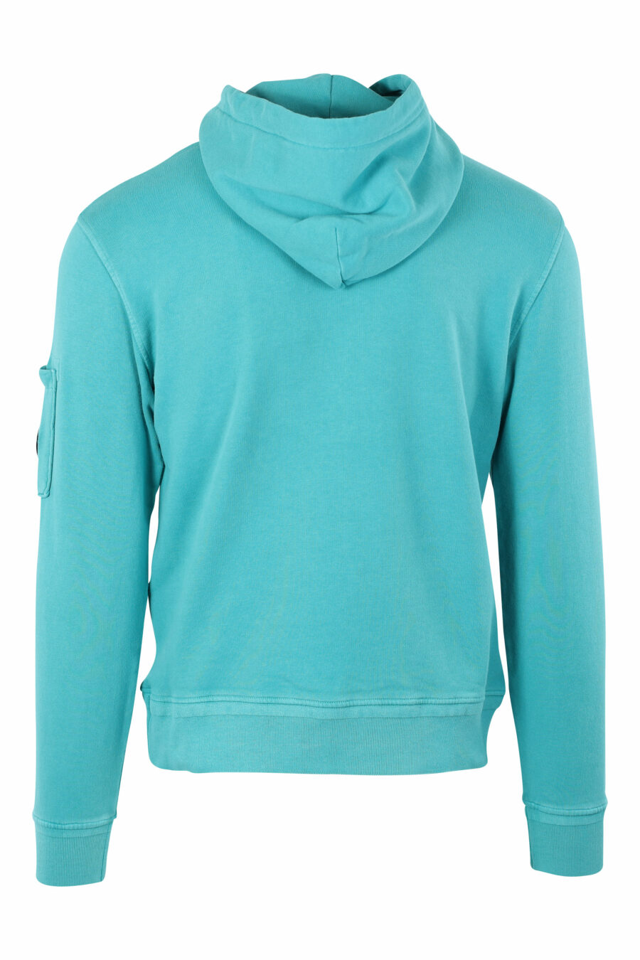 Türkisfarbenes Sweatshirt mit Kapuze und rundem Mini-Logo an der Seite - IMG 9610