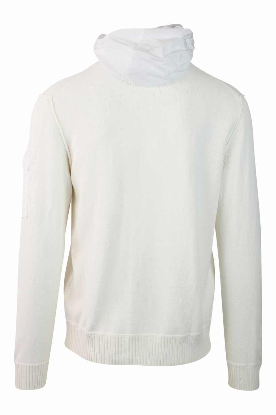 White hooded sweatshirt with zipped hood and circular mini logo - IMG 0127
