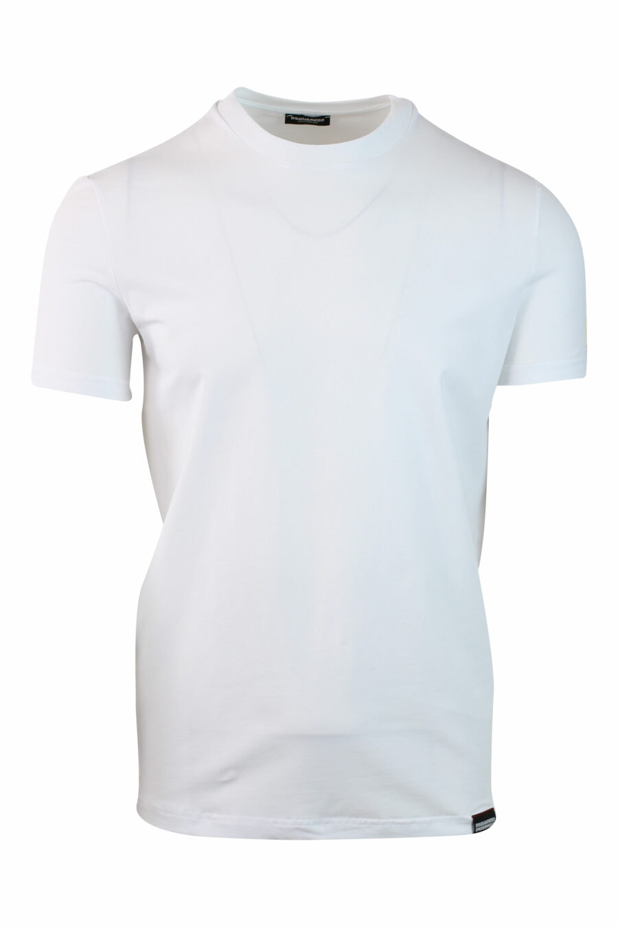 Weißes T-Shirt mit gelbem "Icon"-Mini-Logoaufnäher am Ärmel - IMG 0140
