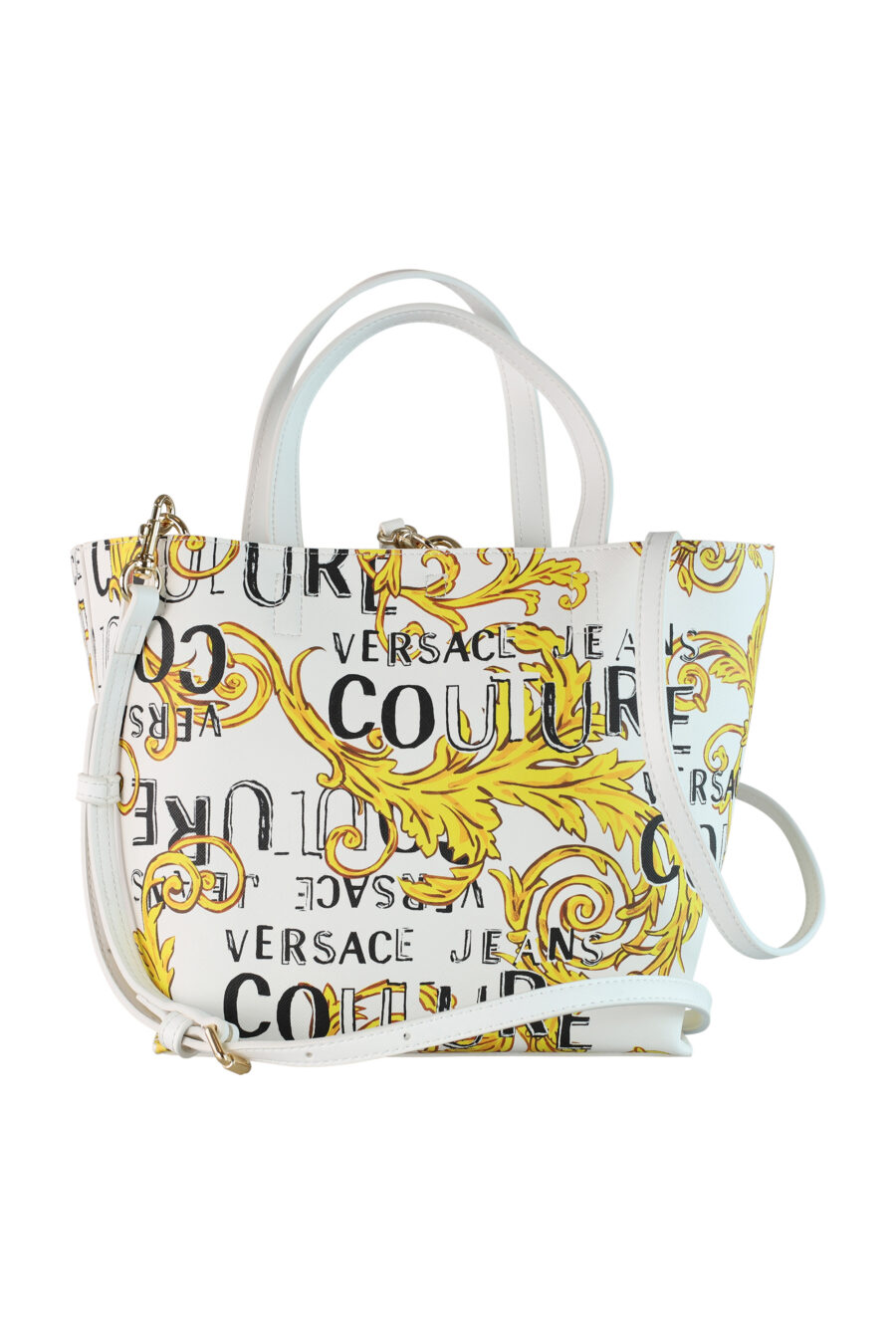 Bolso mini "shopper" blanco con dorado "all over logo" barroco - IMG 0441
