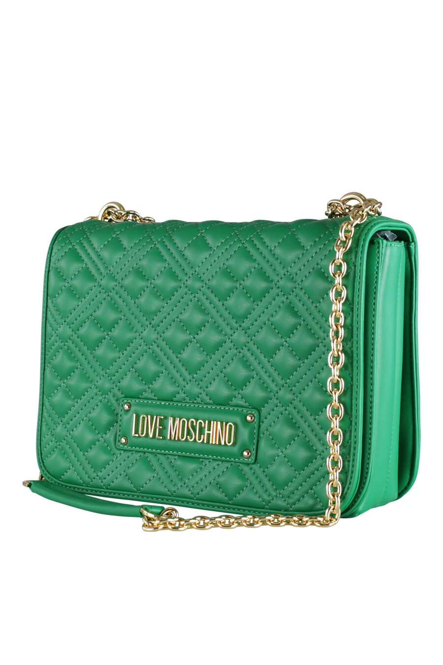 Bolso de hombro verde con cadena acolchado y logo - IMG 0445
