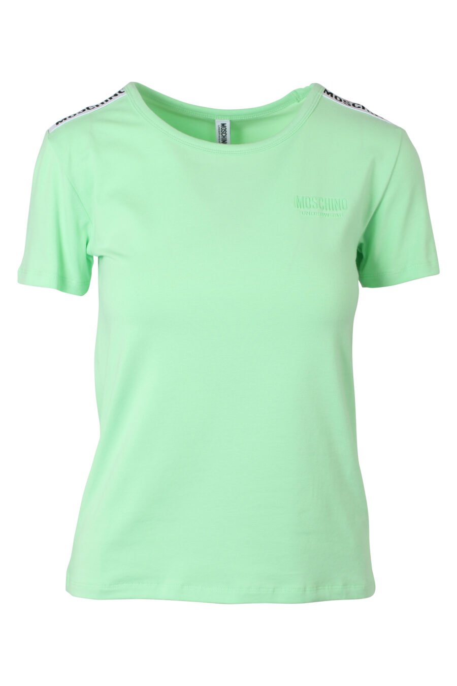 Camiseta verde menta slim fit con logo en cinta en hombros - IMG 9788