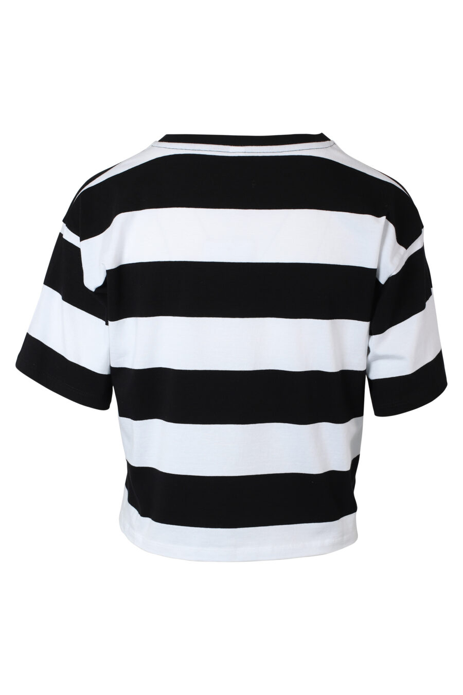 Two-coloured black and white striped T-shirt with gold mini-logo - IMG 9795