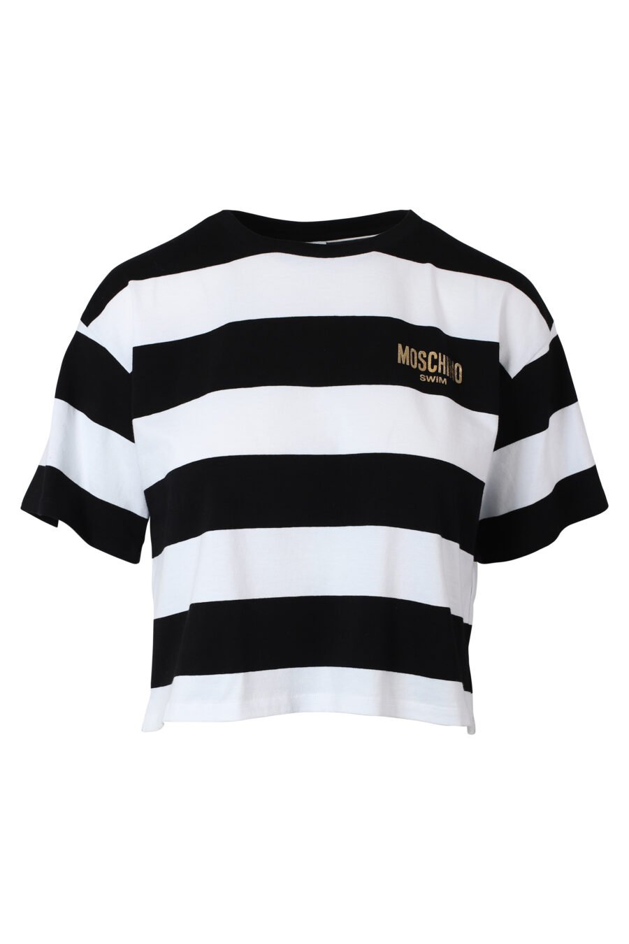 Two-coloured black and white striped T-shirt with gold mini-logo - IMG 9797