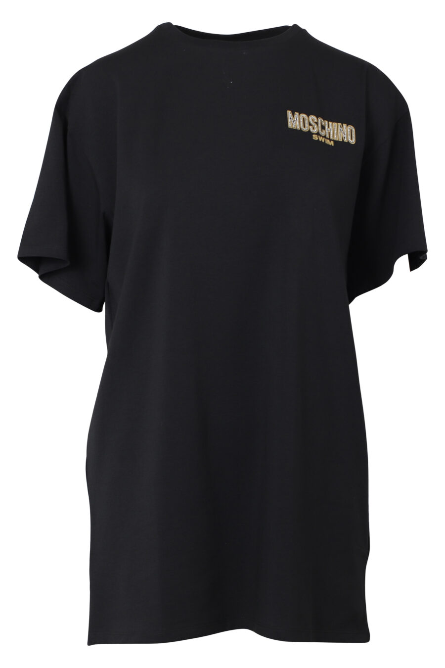 Black maxi T-shirt with gold mini-logo in rhinestones - IMG 9811