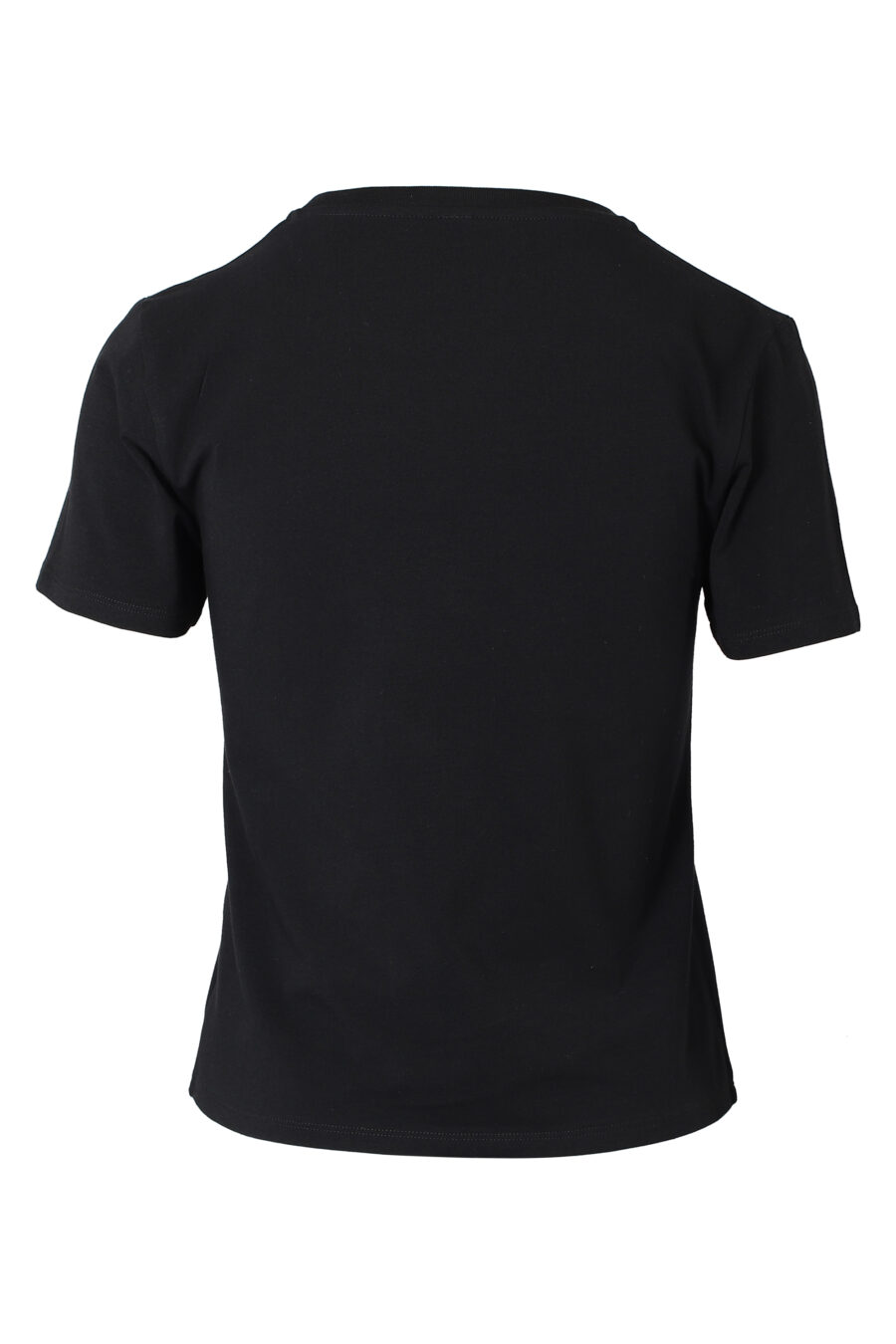 Schwarzes T-Shirt mit goldenem Mini-Logo mit Strasssteinen und Frontknoten - IMG 9836