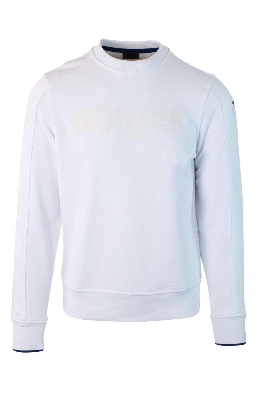 Sweatshirt branca com maxilogue de veludo monocromático - IMG 9843 1