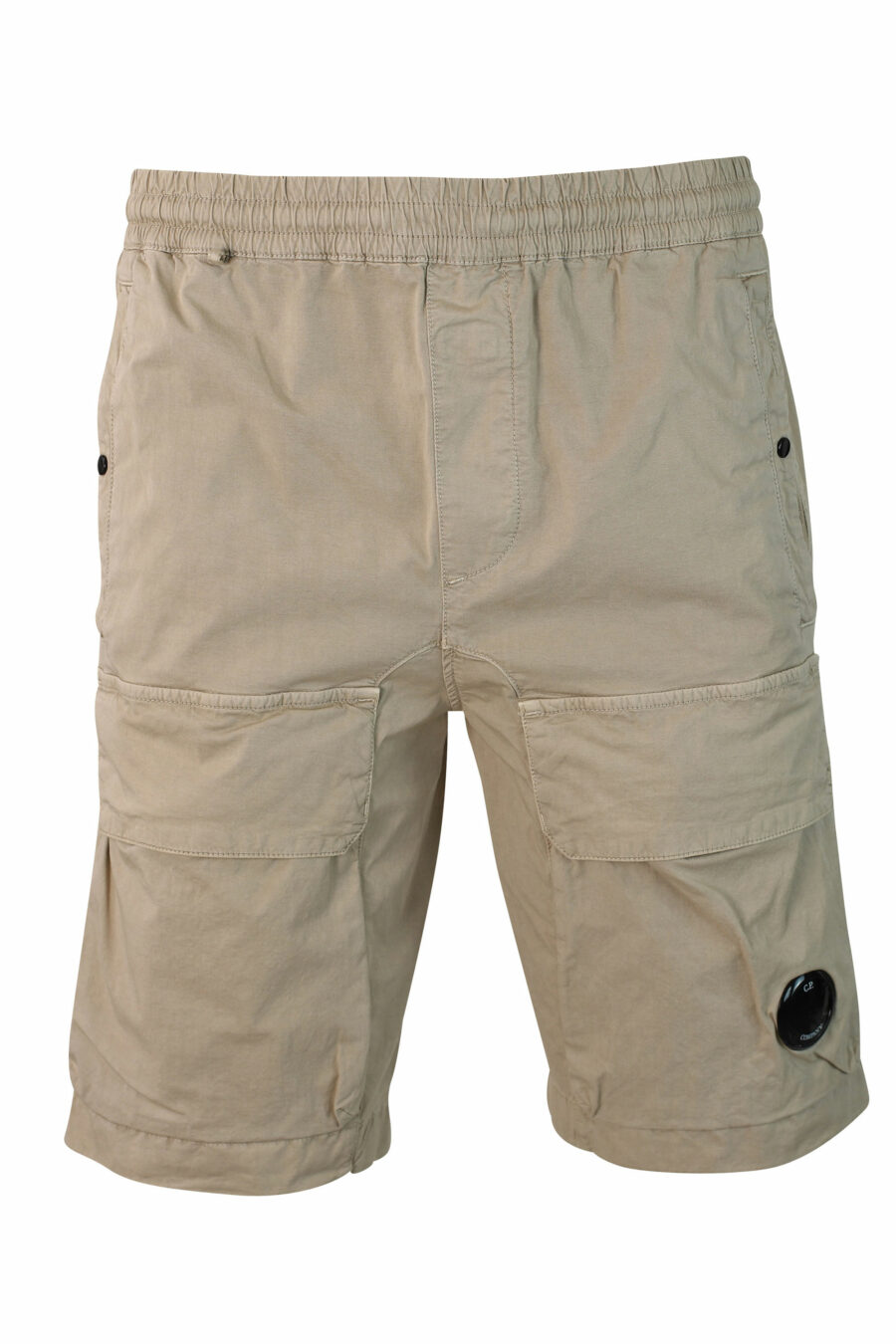 Pantalón corto beige elástico con bolsillos frontales y minilogo circular - IMG 9907