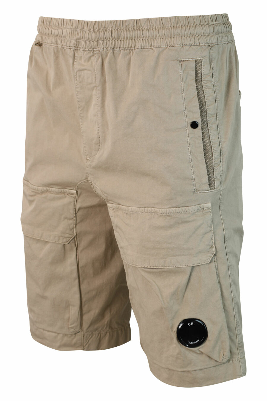 Pantalón corto beige elástico con bolsillos frontales y minilogo circular - IMG 9908 1
