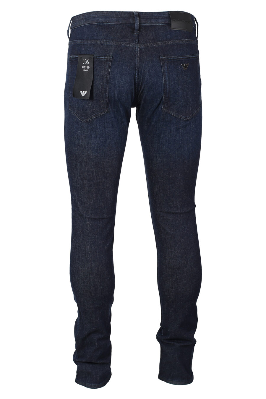 Halbgetragene dunkelblaue Jeans mit Metall-Mini-Logo - IMG 9930