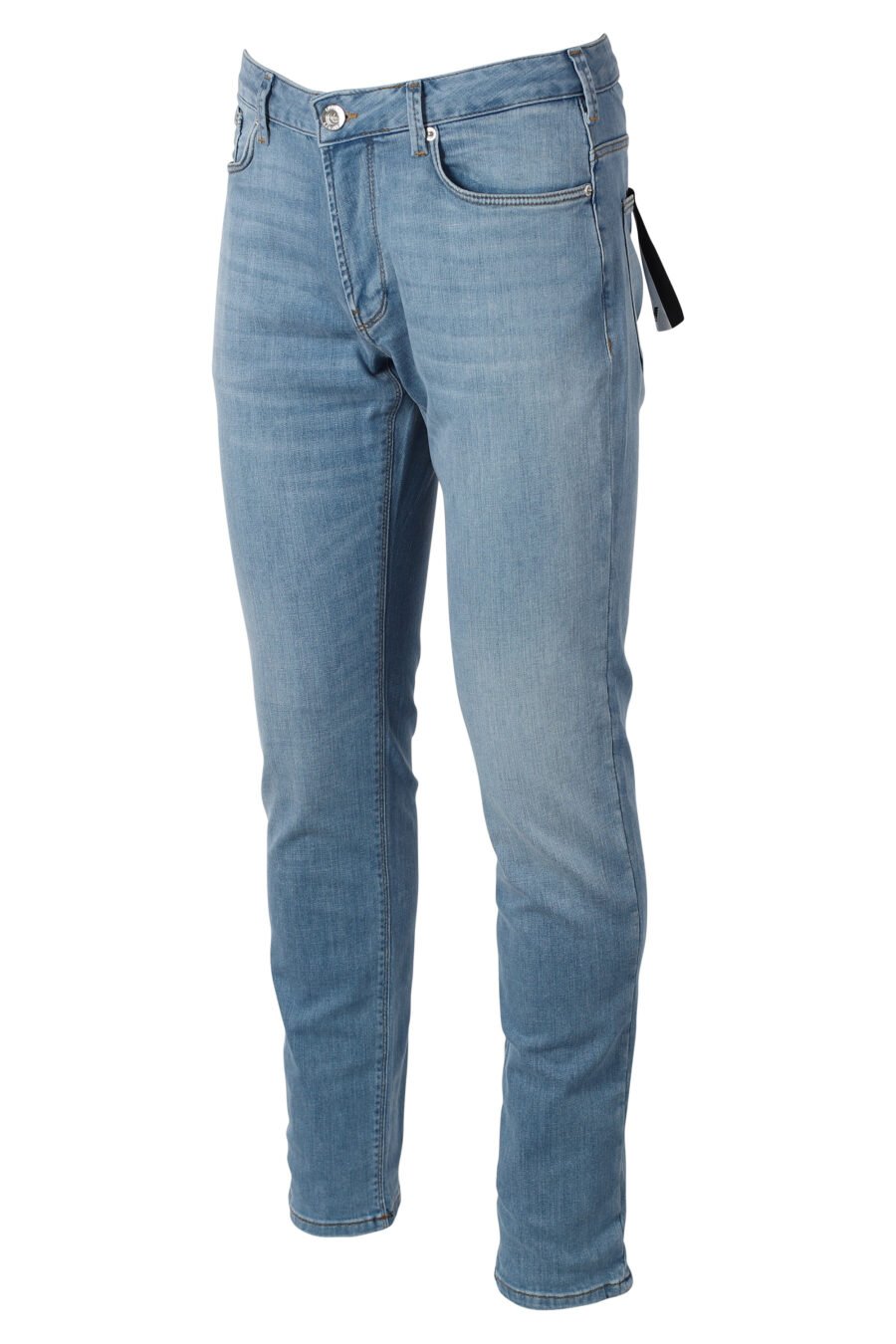 Pantalon en denim bleu clair avec mini logo en métal - IMG 9933