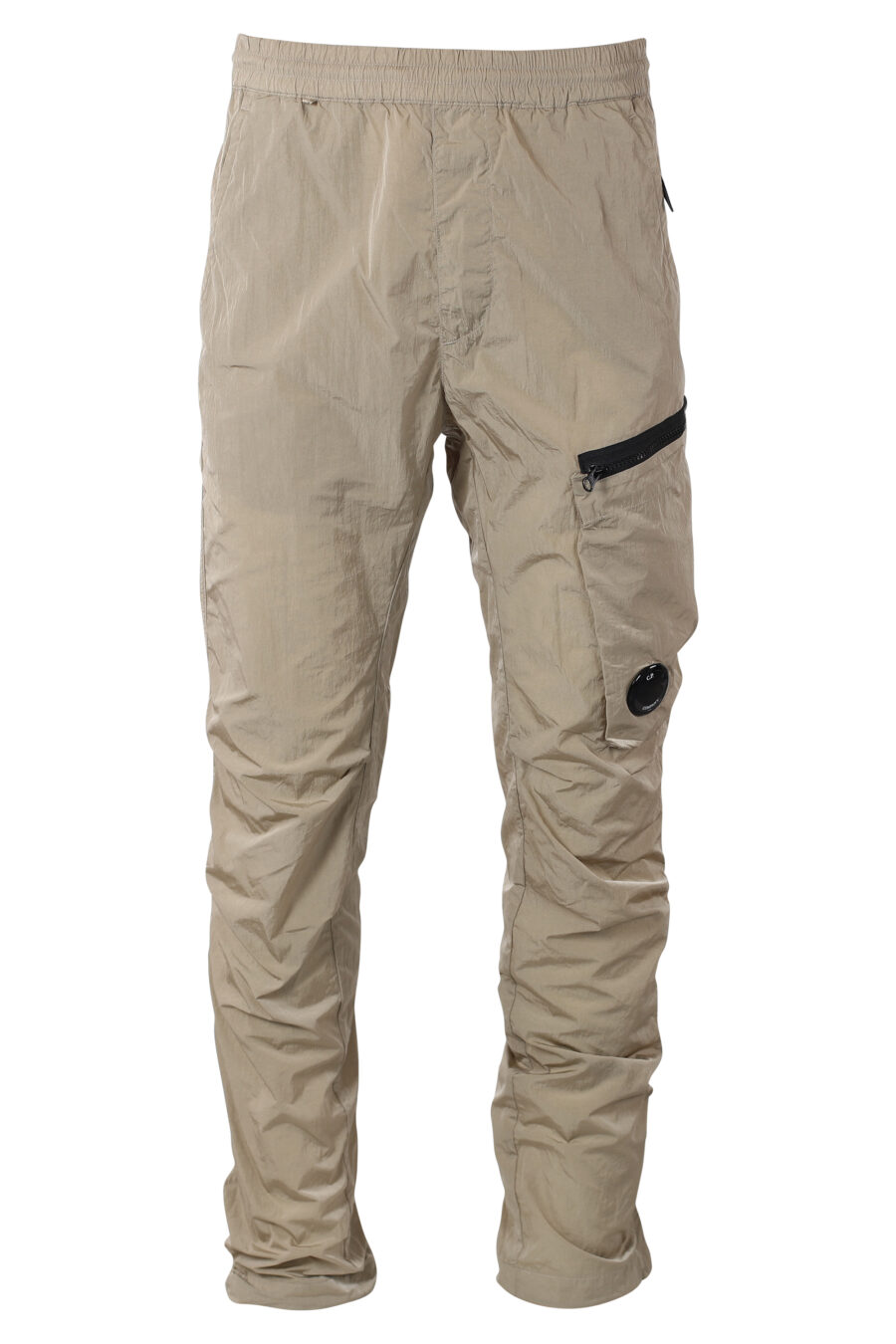Pantalon beige avec poche latérale diagonale et mini-logo circulaire - IMG 9936