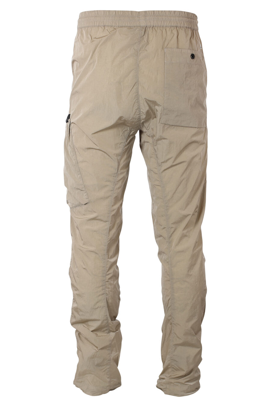 Pantalon beige avec poche latérale diagonale et mini-logo circulaire - IMG 9938
