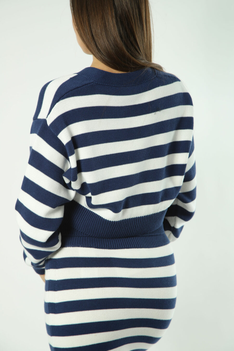 Blue striped short open jumper with red logo - 3612230443891 4
