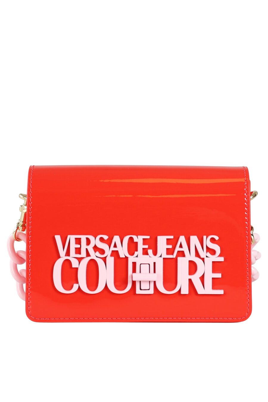 Red shoulder bag with logo and chain - 8052019146684