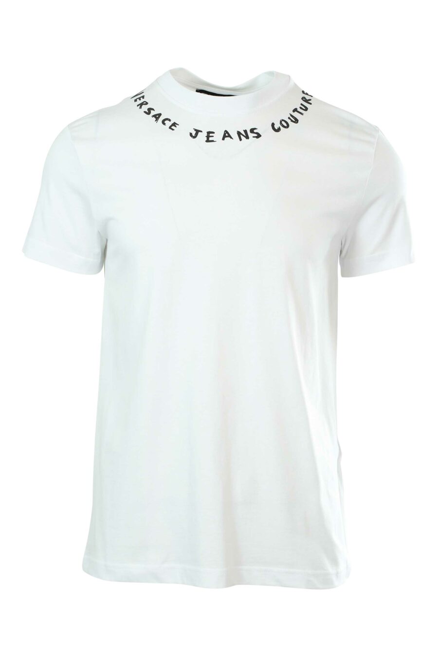 Weißes T-Shirt mit Logo am Kragen - 8052019237092