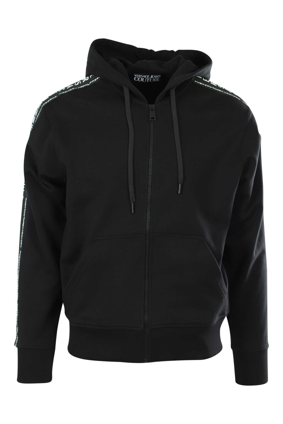 Black hooded sweatshirt with zip and logo - 8052019321692