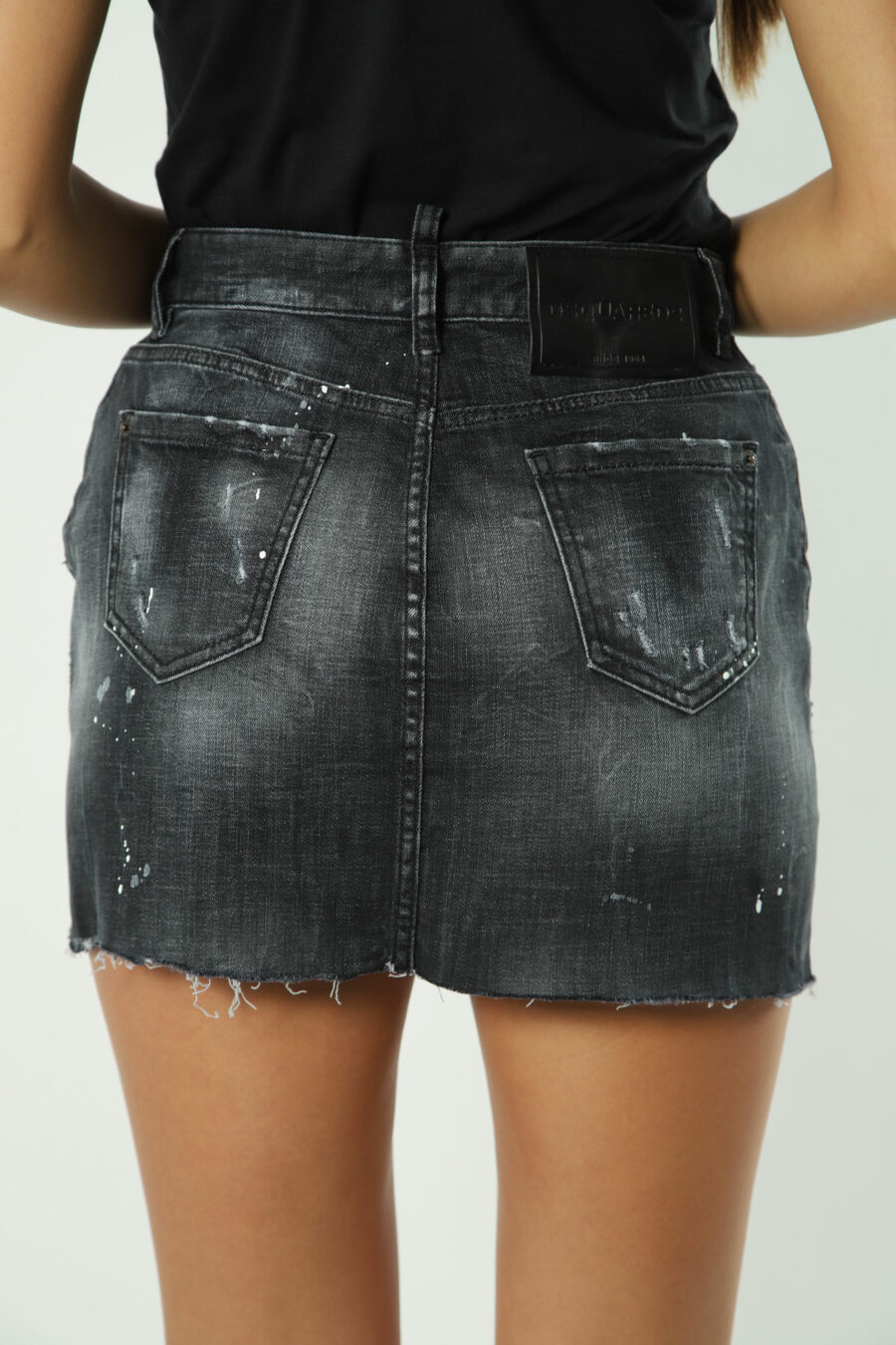 Black raw cut mini skirt with half slit - 8052134632536 3