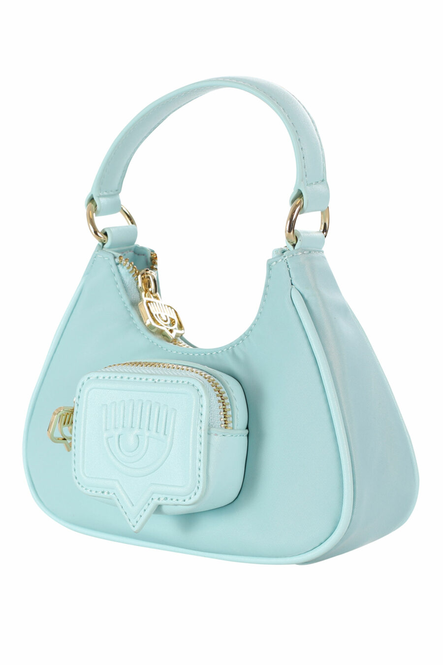 Mini light blue hobo style shoulder bag with pocket and monochrome logo - 8052672352095 2