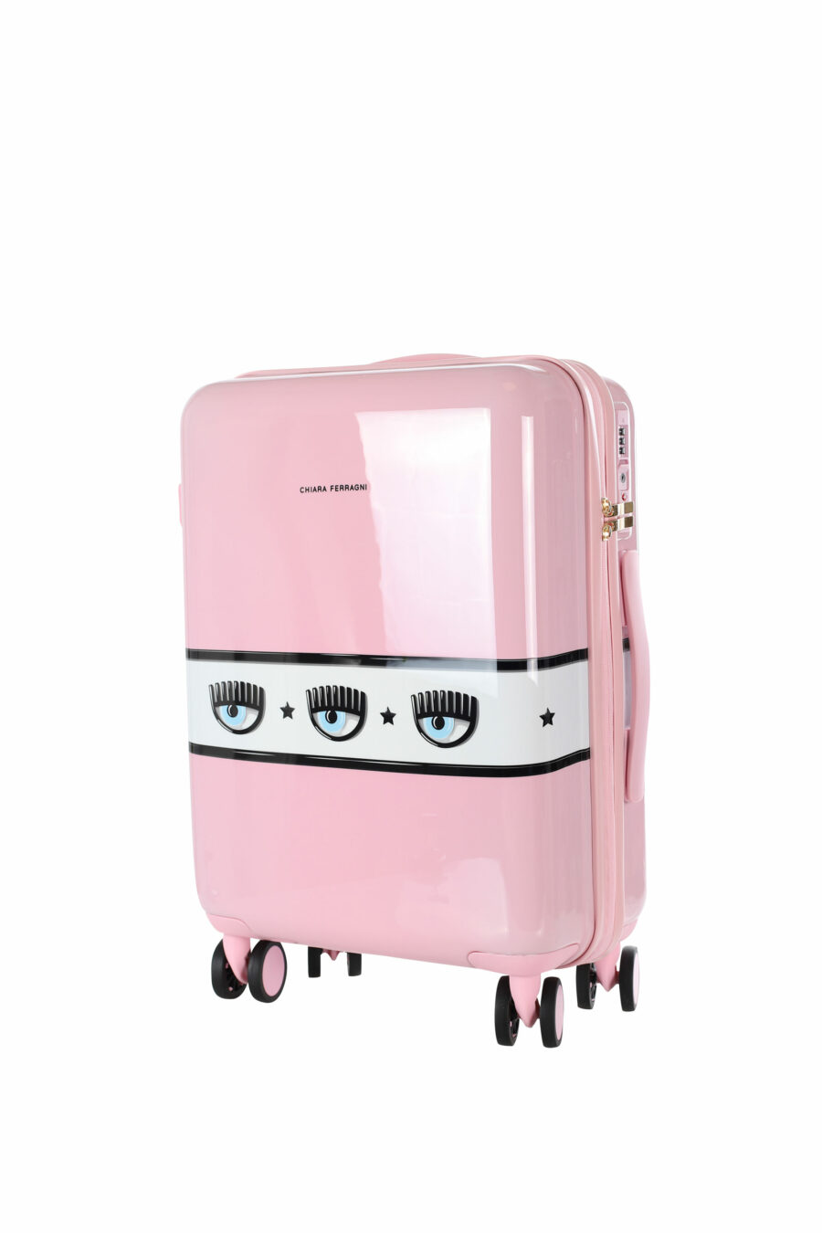 Pink wheeled suitcase with logo eyes on ribbon - 8052672388452 2