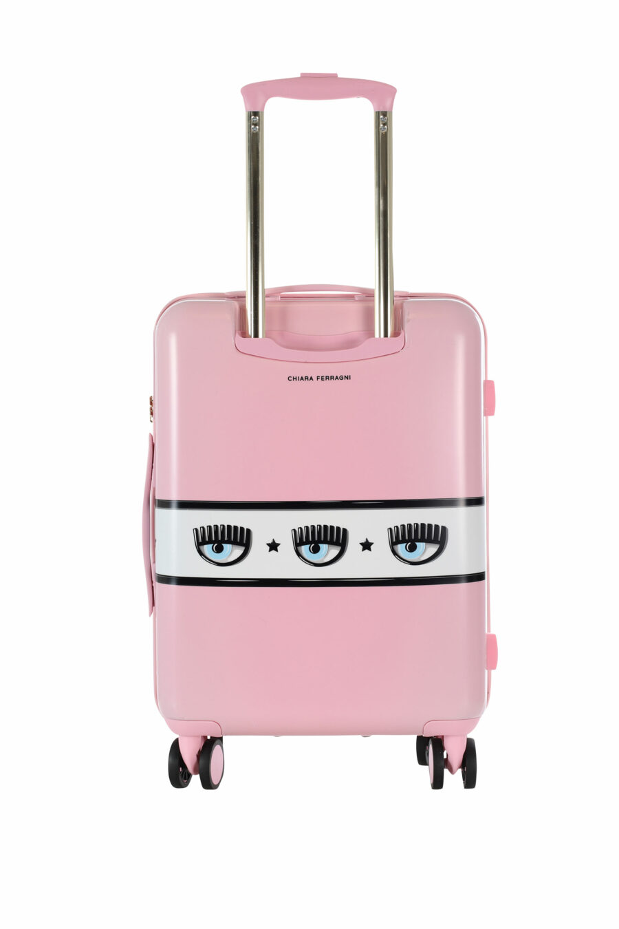 Pink wheeled suitcase with logo eyes on ribbon - 8052672388452 3