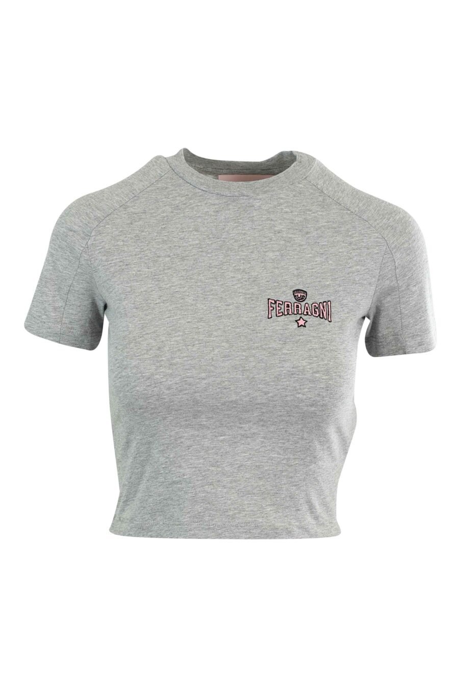 Camiseta gris con minilogo rosa "ferragni" - 8052672415936