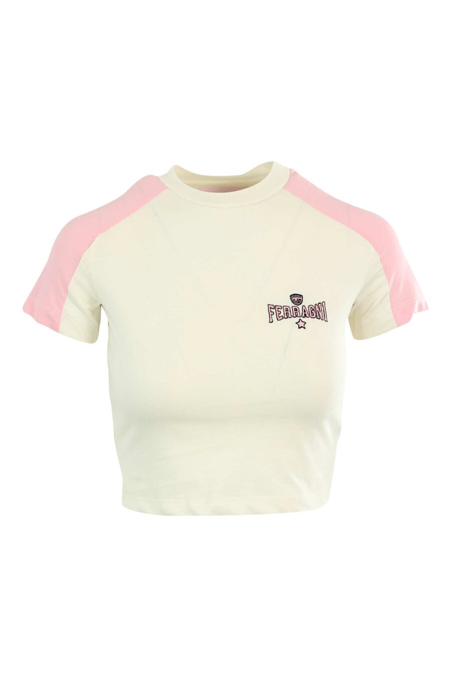 Camiseta blanca con minilogo rosa "ferragni" - 8052672415974