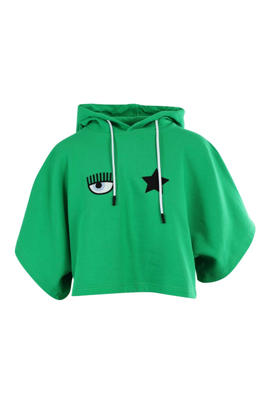 Green short sleeve hooded sweatshirt with eye and star logo - 8052672417961