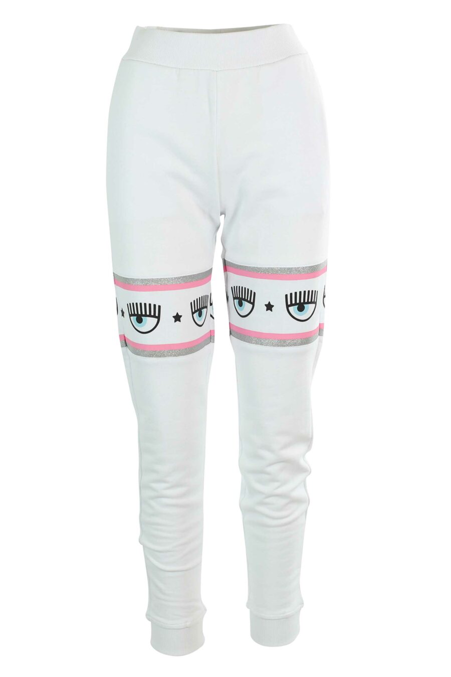 Pantalón de chándal blanco y logo en cinta rosa y plateado - 8052672419064