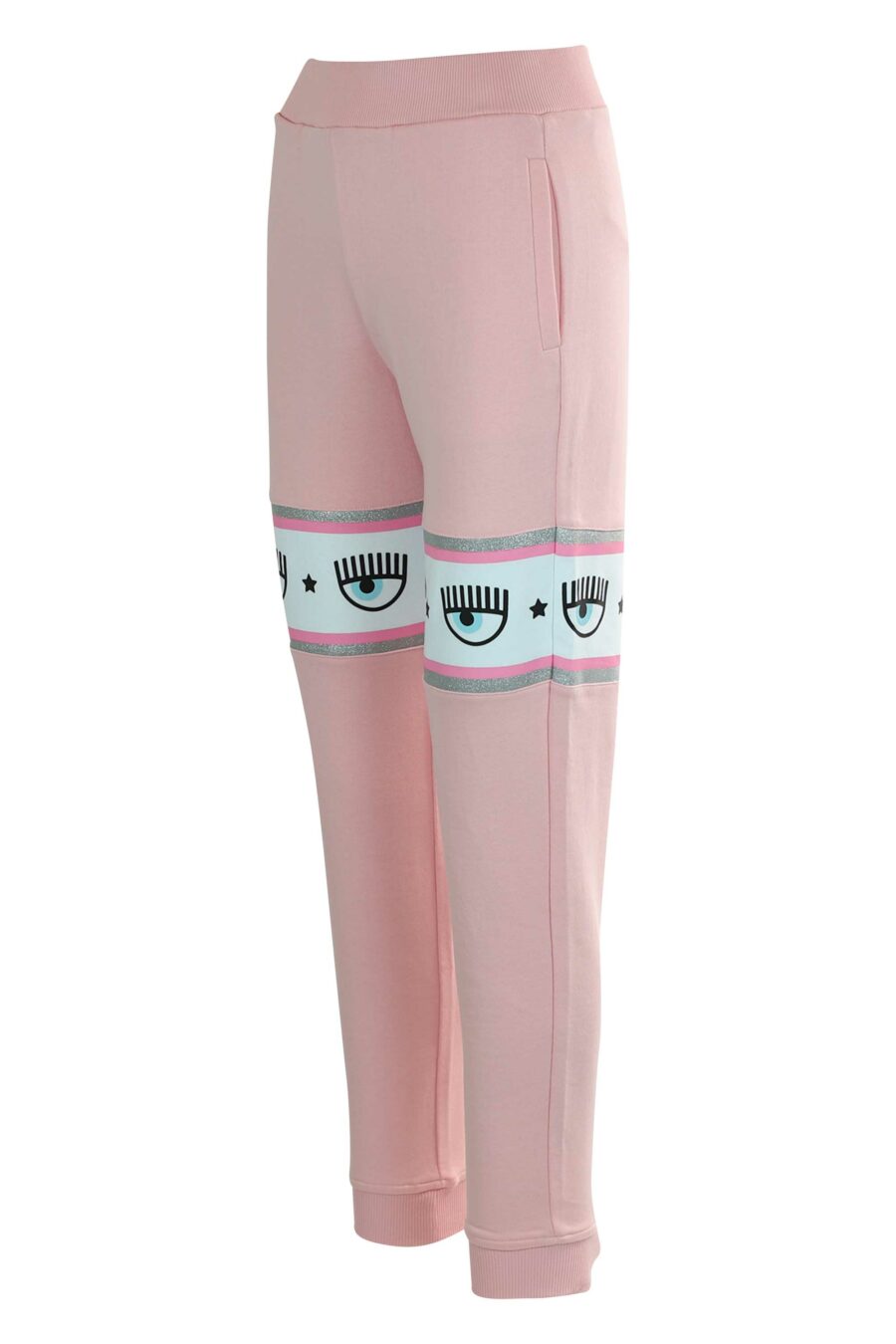 Pink tracksuit bottoms with hood and white and silver ribbon logo" - 8052672419163 2