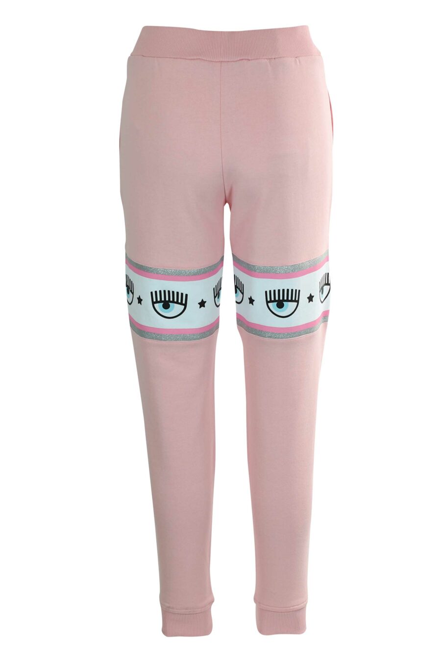 Pink tracksuit bottoms with hood and white and silver ribbon logo" - 8052672419163 3