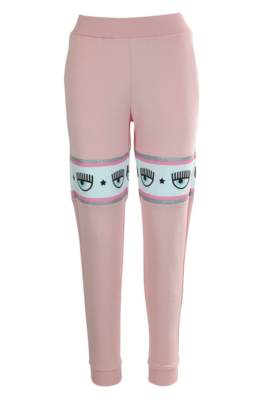 Pink tracksuit bottoms with hood and white and silver ribbon logo" - 8052672419163